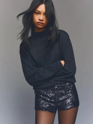 Bershka Krótkie Mini Z Cekinami Kobieta Czarny