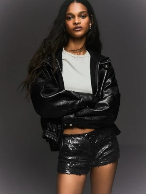 Bershka Krótkie Mini Z Cekinami Kobieta Czarny