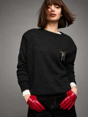 Bershka Krótkie Rękawiczki Ze Sztucznej Skóry Z Ćwiekami Kobieta Czerwony