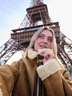 Bershka Kurtka Biker Podwójne Faz Kobieta Wielbłądzi