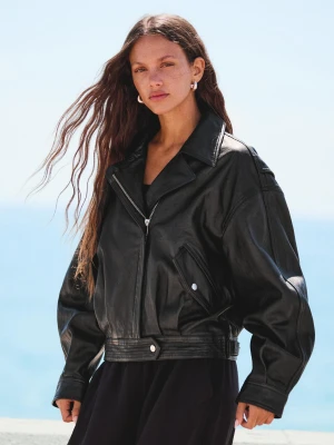 Bershka Kurtka Biker Skórzana Kobieta Czarny