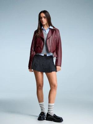 Bershka Kurtka Biker Ze Sztucznej Skóry Kobieta Bordowy