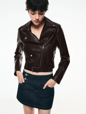 Bershka Kurtka Biker Ze Sztucznej Skóry Kobieta Brązowy
