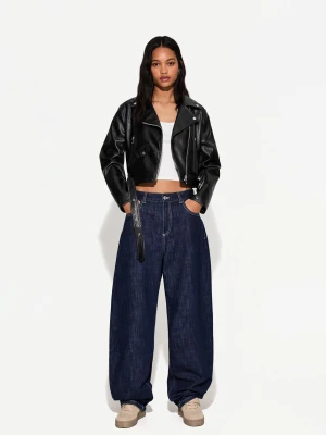 Bershka Kurtka Biker Ze Sztucznej Skóry Kobieta Czarny