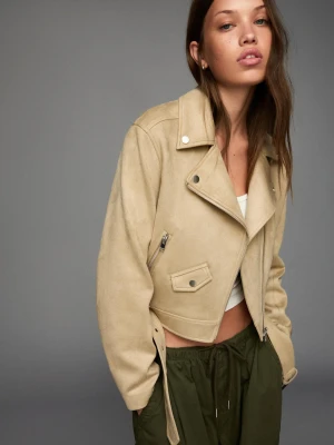 Bershka Kurtka Biker Ze Sztucznej Skóry Kobieta Kremowy