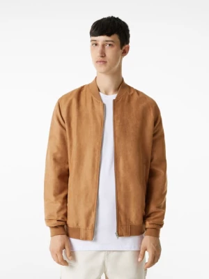 Bershka Kurtka Bomber Ze Sztucznego Zamszu Mężczyzna Wielbłądzi