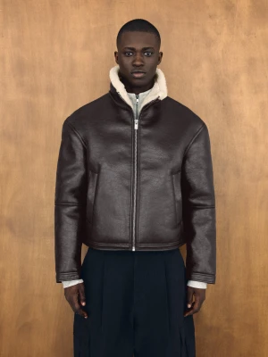 Bershka Kurtka Bomber Ze Sztucznej Skóry Z Kołnierzem Typu Funnel Mężczyzna Brązowy