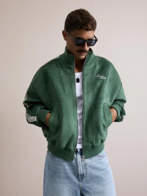 Bershka Kurtka Boxy Z Efektem Zamszu Mężczyzna Zielony