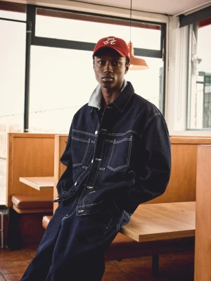 Bershka Kurtka Denim Mężczyzna Granatowy