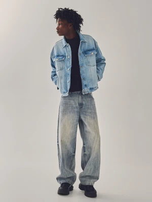 Bershka Kurtka Denim Mężczyzna Wyblakły Niebieski