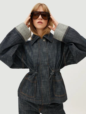 Bershka Kurtka Denim Oversize Z Fakturą Kobieta Niebieski