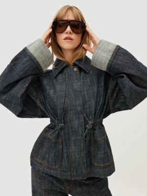 Bershka Kurtka Denim Oversize Z Fakturą Kobieta Niebieski