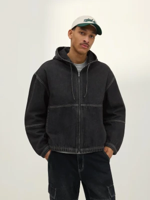 Bershka Kurtka Denim Z Kapturem Mężczyzna Czarny