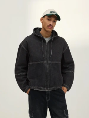 Bershka Kurtka Denim Z Kapturem Mężczyzna Czarny