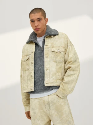 Bershka Kurtka Denim Z Nadrukiem Mężczyzna Zielony