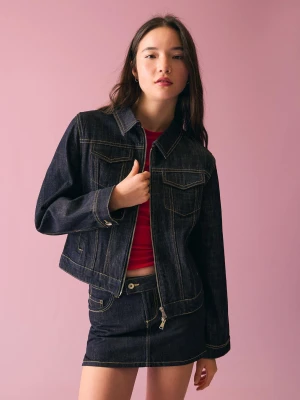 Bershka Kurtka Denim Z Zamkiem Kobieta Granatowy