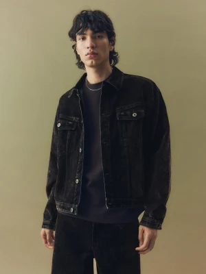 Bershka Kurtka Jeansowa Boxy Mężczyzna Brązowy