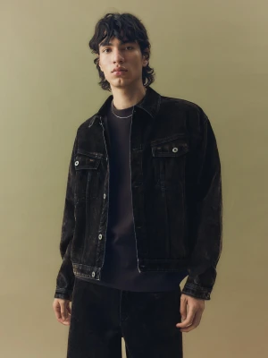 Bershka Kurtka Jeansowa Boxy Mężczyzna Brązowy