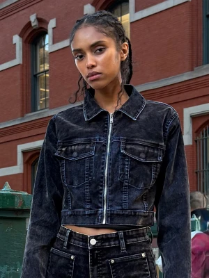 Bershka Kurtka Jeansowa Flock Kobieta Brązowy