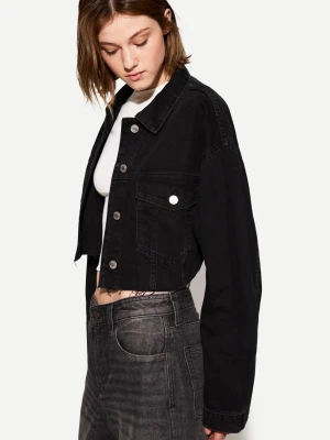 Bershka Kurtka Jeansowa O Krótszym Kroju Kobieta Czarny