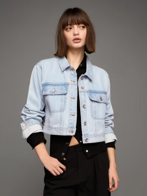 Bershka Kurtka Jeansowa O Krótszym Kroju Kobieta Jasnoniebieski