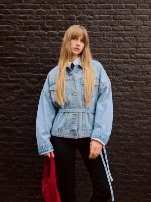 Bershka Kurtka Jeansowa Oversize Kobieta Wyblakły Niebieski