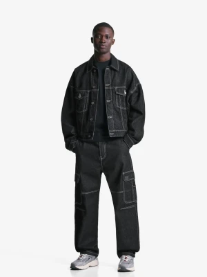 Bershka Kurtka Jeansowa Trucker Mężczyzna Czarny