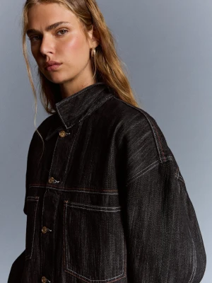 Bershka Kurtka Jeansowa Trucker Żakardowa Kobieta Czarny
