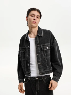 Bershka Kurtka Jeansowa Typu Trucker Mężczyzna Czarny