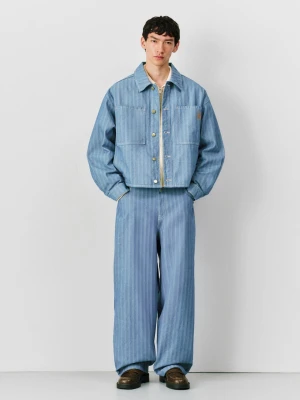 Bershka Kurtka Jeansowa W Paski Mężczyzna Jasnoniebieski
