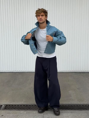 Bershka Kurtka Jeansowa W Paski Mężczyzna Jasnoniebieski