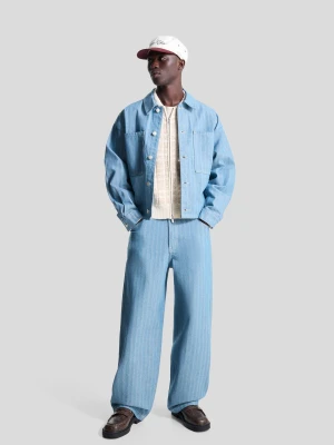 Bershka Kurtka Jeansowa W Paski Mężczyzna Jasnoniebieski