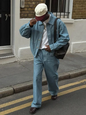 Bershka Kurtka Jeansowa W Paski Mężczyzna Jasnoniebieski