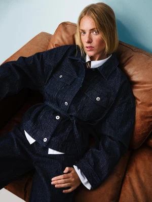 Bershka Kurtka Jeansowa Z Fakturą Kobieta Granatowy