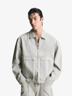 Bershka Kurtka Jeansowa Z Frędzlami Mężczyzna Szary