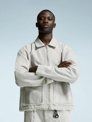 Bershka Kurtka Jeansowa Z Frędzlami Mężczyzna Szary