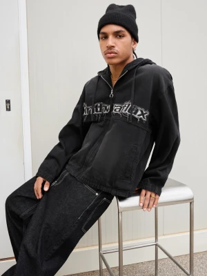 Bershka Kurtka Jeansowa Z Haftem I Zamkiem Błyskawicznym Mężczyzna Czarny