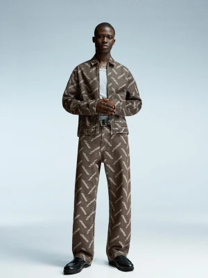 Bershka Kurtka Jeansowa Żakardowa Mężczyzna Brązowy