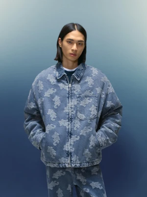 Bershka Kurtka Jeansowa Żakardowa Mężczyzna Wyblakły Niebieski