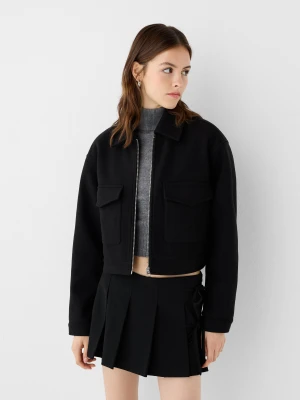 Bershka Kurtka O Krótszym Kroju Soft Kobieta Czarny
