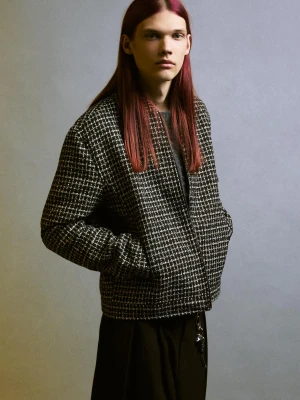 Bershka Kurtka O Krótszym Kroju Z Szenili Mężczyzna Czarny