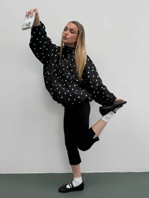 Bershka Kurtka Oversize W Kropki Kobieta Xs-S Czarny