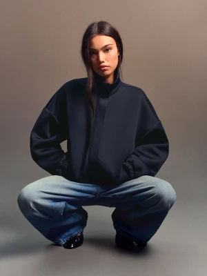 Zdjęcie produktu Bershka Kurtka Oversize Z Efektem Neoprenu Kobieta Granatowy