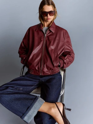 Bershka Kurtka Oversize Ze Sztucznej Skóry Kobieta Bordowy