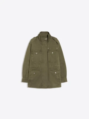 Bershka Kurtka Parka Z Kieszeniami I Kołnierzem Typu Funnel Kobieta Khaki