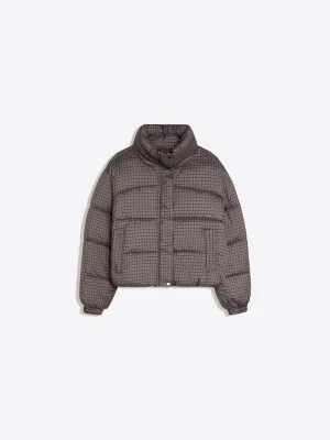 Bershka Kurtka Pikowana Oversize Krata Wodoodporny Kobieta Brązowy