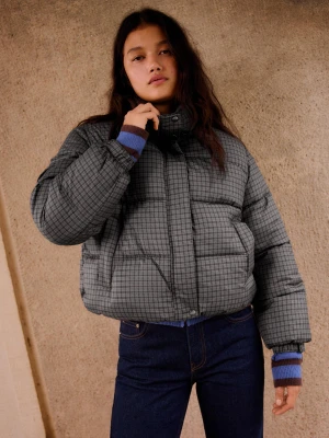 Bershka Kurtka Pikowana Oversize Krata Wodoodporny Kobieta Brązowy