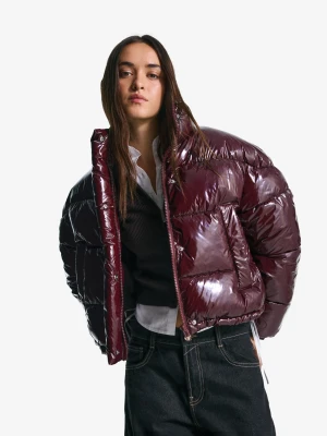 Bershka Kurtka Pikowana Z Efektem Winylu Kobieta Bordowy