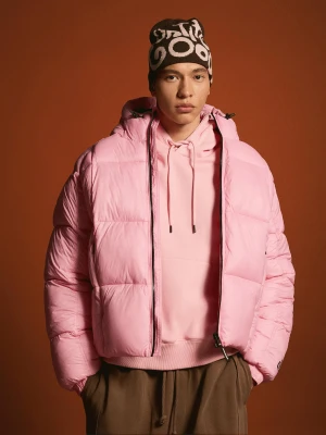 Bershka Kurtka Pikowana Z Nadrukiem Mężczyzna Różowy