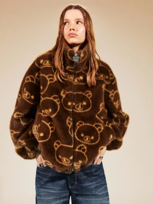 Bershka Kurtka Rilakkuma Z Efektem Futerka Kobieta Xs-S Wielbłądzi